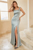 Load image into Gallery viewer, Light Green Satin Bridesmaid Dress with Slit