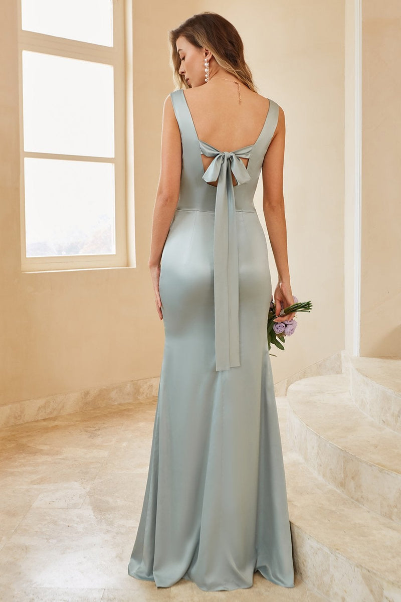 Load image into Gallery viewer, Light Green Satin Bridesmaid Dress with Slit