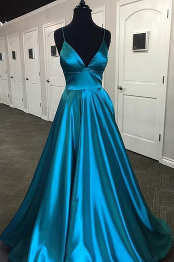 Green Satin A-line Prom Dress with Slit