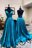 Load image into Gallery viewer, Green Satin A-line Prom Dress with Slit