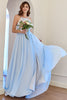 Load image into Gallery viewer, Light Blue Chiffon Long Prom Dress with Lace