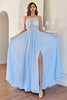 Load image into Gallery viewer, Light Blue Chiffon Long Prom Dress with Lace