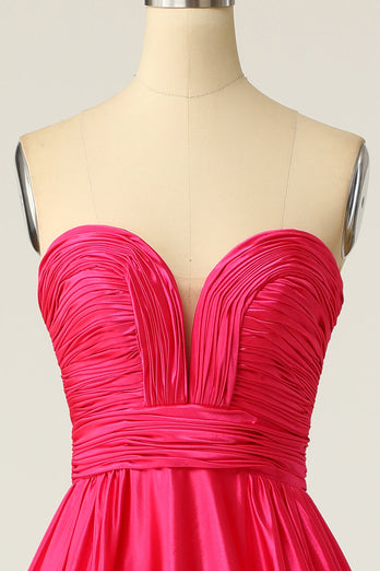 A Line Sweetheart Hot Pink Long Prom Dress with Ruched