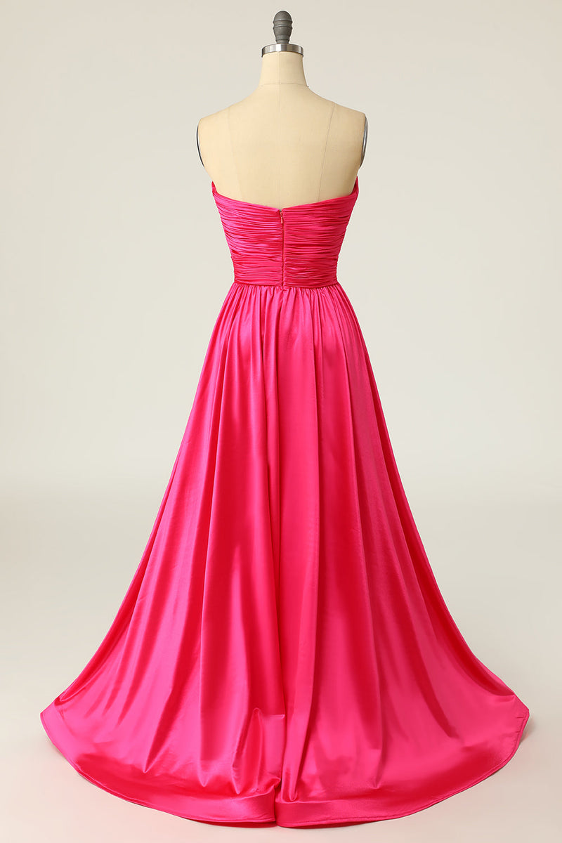 Load image into Gallery viewer, A Line Sweetheart Hot Pink Long Prom Dress with Ruched