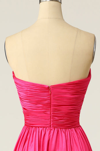 A Line Sweetheart Hot Pink Long Prom Dress with Ruched