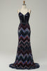 Load image into Gallery viewer, Sequin Navy Mermaid Sparkly Prom Dress with Criss Cross Back