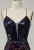 Load image into Gallery viewer, Sequin Navy Mermaid Sparkly Prom Dress with Criss Cross Back