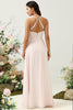 Load image into Gallery viewer, Pink Mermaid Chiffon Long Bridesmaid Dress with Slit