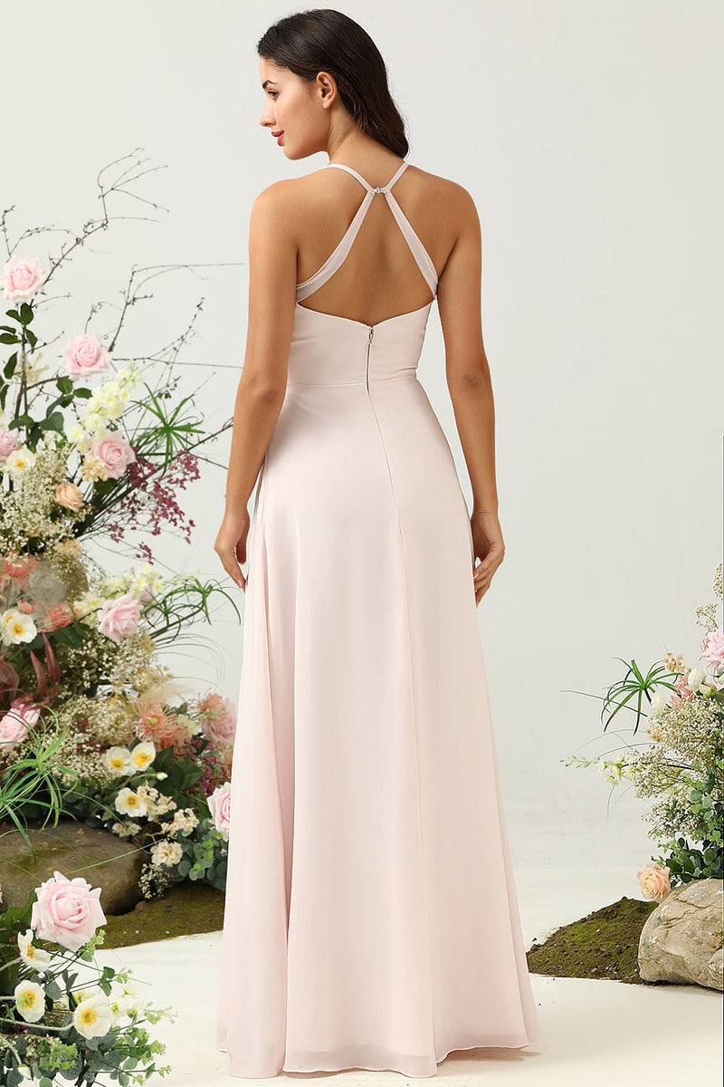 Load image into Gallery viewer, Pink Mermaid Chiffon Long Bridesmaid Dress with Slit