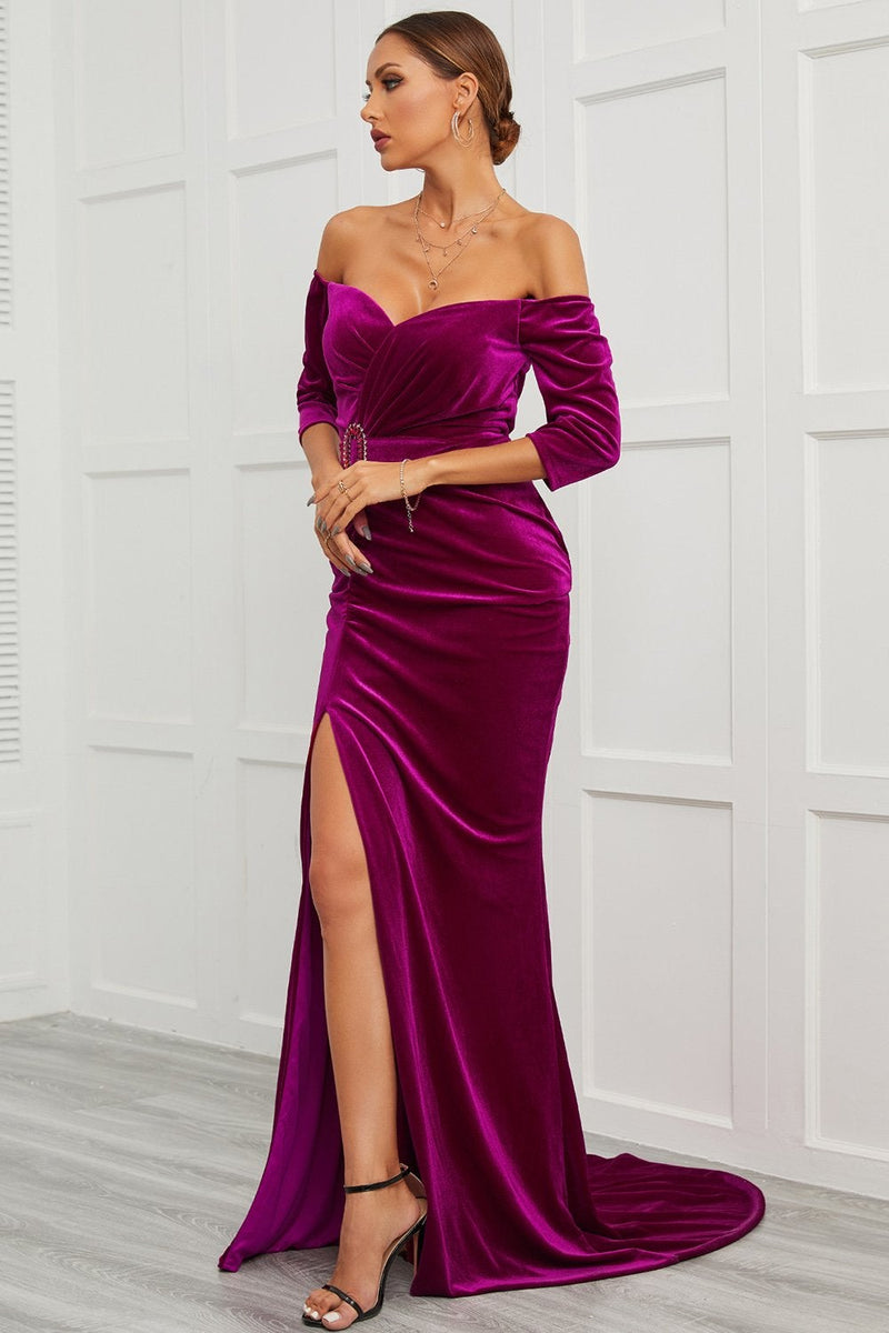 Load image into Gallery viewer, Mermaid Off the Shoulder Prom Dress with Split Front