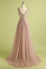 Load image into Gallery viewer, Pink Tulle A Line Princess Prom Dress with Beading