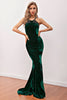 Load image into Gallery viewer, Dark Green Mermaid Velvet Long Evening Dress