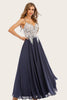 Load image into Gallery viewer, Dusty Blue Long Chiffon Prom Dress with Lace