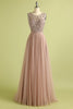 Load image into Gallery viewer, Pink Tulle A Line Princess Prom Dress with Beading