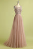 Load image into Gallery viewer, Pink Tulle A Line Princess Prom Dress with Beading