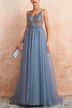 Load image into Gallery viewer, Spaghetti Straps Blue Long Prom Dress With Slit