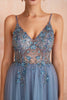 Load image into Gallery viewer, Spaghetti Straps Blue Long Prom Dress With Slit