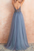 Load image into Gallery viewer, Spaghetti Straps Blue Long Prom Dress With Slit