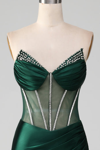 Dark Green Strapless Mermaid Long Corset Prom Dress