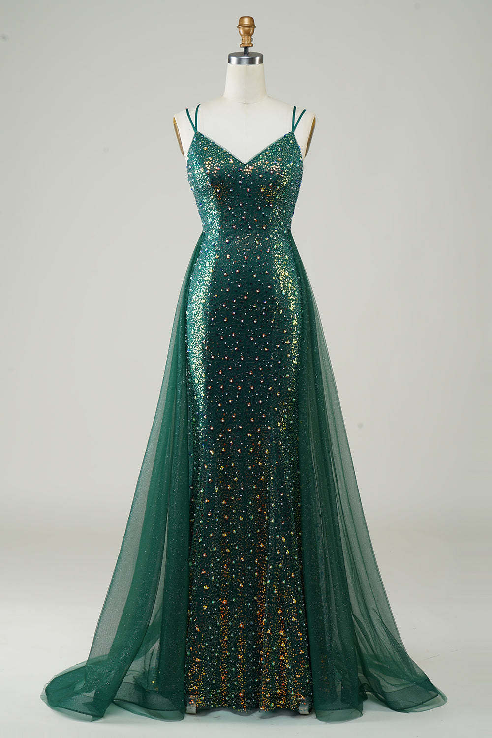 Sparkly Dark Green Beaded Long Prom Dress