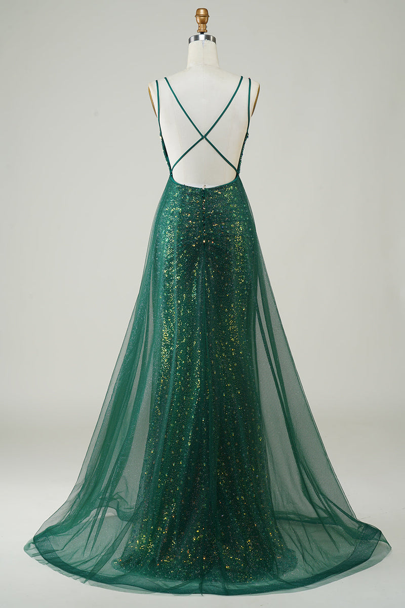 Load image into Gallery viewer, Sparkly Dark Green Beaded Long Prom Dress