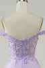 Load image into Gallery viewer, Purple Corset A-Line Long Tulle Prom Dress with Lace