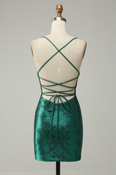 Dark Green Beaded Bodycon Prom Dress With Criss Cross Back