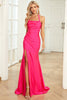 Load image into Gallery viewer, Halter Hot Pink Long Mermaid Prom Dress with Slit