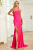 Load image into Gallery viewer, Halter Hot Pink Long Mermaid Prom Dress with Slit