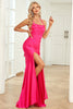 Load image into Gallery viewer, Halter Hot Pink Long Mermaid Prom Dress with Slit