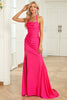 Load image into Gallery viewer, Halter Hot Pink Long Mermaid Prom Dress with Slit