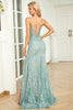 Load image into Gallery viewer, Mermaid Spaghetti Straps Green Long Prom Dress with Criss Cross Back