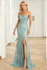 Load image into Gallery viewer, Mermaid Spaghetti Straps Green Long Prom Dress with Criss Cross Back