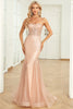 Load image into Gallery viewer, Mermaid Spaghetti Straps Blush Sequins Long Prom Dress with Train