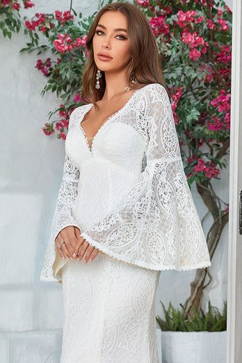 Ivory Mermaid Lace Flare Sleeves Wedding Dress